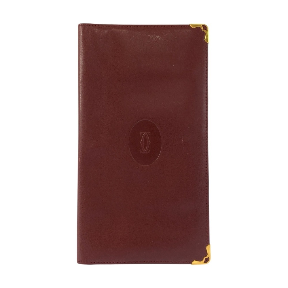 CARTIER Cartier Must Line Bordeaux Gold Hardware Leather Long Wallet Billfold...